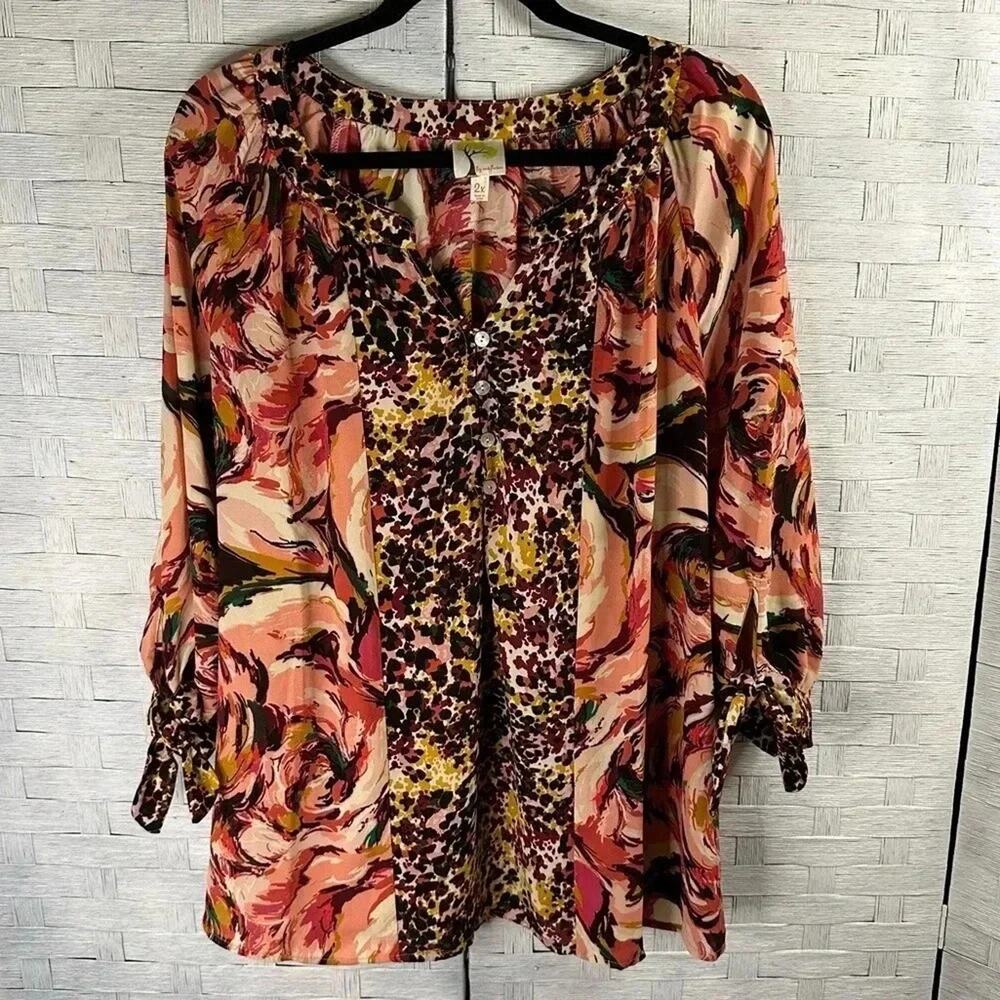 Fig‎ & Flower floral animal print peasant blouse bohemian hippie plus size